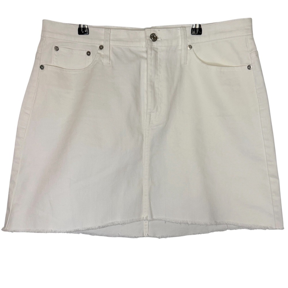 J.Crew Women's White Distressed Raw Frayed Hem Denim Mini Skirt Size 32 NWT